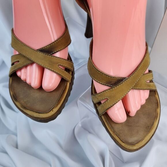 🐞Steve Madden Tan Leather Strappy Open Toe Heels Size 8 - Picture 2 of 9